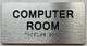 Signage COMPUTER ROOM  with Raised letters/Image & Grade 2 Braille - Includes Red Adhesive pad for Easy Installation (Brushed Aluminum/silver, Tacticle ) - The park Ave Line