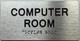 COMPUTER ROOM  with Raised letters/Image & Grade 2 Braille - Includes Red Adhesive pad for Easy Installation (Brushed Aluminum/silver, Tacticle ) - The park Ave Line