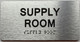 Sign SUPPLY ROOM  with Raised letters/Image & Grade 2 Braille - Includes Red Adhesive pad for Easy Installation (Brushed Aluminum/silver, Tacticle ) - The park Ave Line