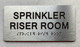 Sign SPRINKLER RISER ROOM  with Raised letters/Image & Grade 2 Braille - Includes Red Adhesive pad for Easy Installation (Brushed Aluminum/silver, Tacticle ) - The park Ave Line