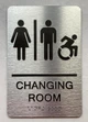 Sign CHANGING ROOM ACCESSIBLE  / Unisex CHANGING ROOM ACCESSIBLE  with Raised letters/Image & Grade 2 Braille - Includes Red Adhesive pad for Easy Installation ( Brushed Aluminum/silver, Tacticle ) - The park Ave Line