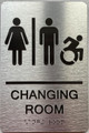 Signage CHANGING ROOM ACCESSIBLE  / Unisex CHANGING ROOM ACCESSIBLE  with Raised letters/Image & Grade 2 Braille - Includes Red Adhesive pad for Easy Installation ( Brushed Aluminum/silver, Tacticle ) - The park Ave Line