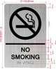 Sign NO SMOKING  with Raised letters/Image & Grade 2 Braille - Includes Red Adhesive pad for Easy Installation ( Brushed Aluminum/silver, Tacticle ) - The park Ave Line