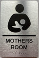 Signage MOTHERS ROOM  with Raised letters/Image & Grade 2 Braille - Includes Red Adhesive pad for Easy Installation ( Brushed Aluminum/silver, Tacticle ) - The park Ave Line