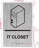 Sign IT CLOSET  with Raised letters/Image & Grade 2 Braille - Includes Red Adhesive pad for Easy Installation ( Brushed Aluminum/silver, Tacticle ) - The park Ave Line