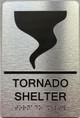 TORNADO SHELTER  with Raised letters/Image & Grade 2 Braille - Includes Red Adhesive pad for Easy Installation ( Brushed Aluminum/silver, Tacticle ) - The park Ave Line