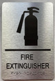 FIRE EXTINGUISHER  with Raised letters/Image & Grade 2 Braille - Includes Red Adhesive pad for Easy Installation ( Brushed Aluminum/silver, Tacticle ) - The park Ave Line