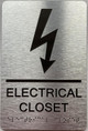 Sign ELECTRICAL CLOSET  with Raised letters/Image & Grade 2 Braille - Includes Red Adhesive pad for Easy Installation ( Brushed Aluminum/silver, Tacticle ) - The park Ave Line