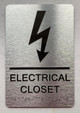ELECTRICAL CLOSET  with Raised letters/Image & Grade 2 Braille - Includes Red Adhesive pad for Easy Installation ( Brushed Aluminum/silver, Tacticle ) - The park Ave Line
