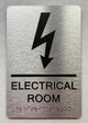 Sign ELECTRICAL ROOM  with Raised letters/Image & Grade 2 Braille - Includes Red Adhesive pad for Easy Installation ( Brushed Aluminum/silver, Tacticle ) - The park Ave Line
