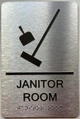 Janitor Room  with Raised letters/Image & Grade 2 Braille - Includes Red Adhesive pad for Easy Installation ( Brushed Aluminum/silver, Tacticle ) - The park Ave Line