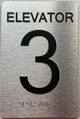 Signage Elevator number  with Raised letters/Image & Grade 2 Braille - Includes Red Adhesive pad for Easy Installation ( Brushed Aluminum/silver) - The park Ave Line (ELEVATOR 3)
