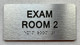 EXAM ROOM S with Raised letters/Image & Grade 2 Braille - Includes Red Adhesive pad for Easy Installation (Brushed Aluminum/silver) - The park Ave Line (EXAM ROOM 2)
