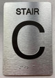 Sign Floor number  with Raised letters/Image & Grade 2 Braille - Includes Red Adhesive pad for Easy Installation ( Brushed Aluminum/silver) - The park Ave Line (STAIR C)
