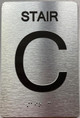 Signage Floor number  with Raised letters/Image & Grade 2 Braille - Includes Red Adhesive pad for Easy Installation ( Brushed Aluminum/silver) - The park Ave Line (STAIR C)