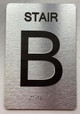 Floor number  with Raised letters/Image & Grade 2 Braille - Includes Red Adhesive pad for Easy Installation ( Brushed Aluminum/silver) - The park Ave Line (STAIR B)