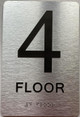 Floor number  with Raised letters/Image & Grade 2 Braille - Includes Red Adhesive pad for Easy Installation ( Brushed Aluminum/silver) - The park Ave Line (4th Floor)