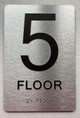 Sign Floor number  with Raised letters/Image & Grade 2 Braille - Includes Red Adhesive pad for Easy Installation ( Brushed Aluminum/silver) - The park Ave Line (5th Floor)