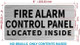 FIRE ALARM CONTROL PANEL LOCATED INSIDE SAFETY SIGN WITH RAISED LETTERS/IMAGE NO BRAILLE