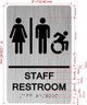 Sign Restroom / Unisex ADA Compliant  with Raised letters/Image & Grade 2 Braille - Includes Red Adhesive pad for Easy Installation ( Brushed Aluminum/silver) - The park Ave Line (STAFF rESTROOM ACCESSIBLE)