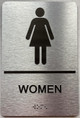 Restroom/Unisex ADA Compliant  with Raised letters/Image & Grade 2 Braille - Includes Red Adhesive pad for Easy Installation ( Brushed Aluminum/silver) - The park Ave Line (Women)