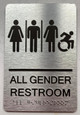 Signage Restroom / Unisex ADA Compliant  with Raised letters/Image & Grade 2 Braille - Includes Red Adhesive pad for Easy Installation ( Brushed Aluminum/silver) - The park Ave Line (ALL Gender Access')