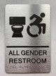 Restroom / Unisex ADA Compliant  with Raised letters/Image & Grade 2 Braille - Includes Red Adhesive pad for Easy Installation ( Brushed Aluminum/silver) - The park Ave Line (ALL Gender Accessible)