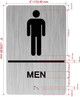 Sign Restroom/Unisex ADA Compliant  with Raised letters/Image & Grade 2 Braille - Includes Red Adhesive pad for Easy Installation ( Brushed Aluminum/silver) - The park Ave Line (Men)