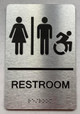 Signage Restroom / Unisex ADA Compliant  with Raised letters/Image & Grade 2 Braille - Includes Red Adhesive pad for Easy Installation ( Brushed Aluminum/silver) - The park Ave Line (Restroom Accessible)