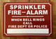 NYC SPRINKLER FIRE ALARM WHEN BELL RING CALL FIRE DEPT OR POLICE SIGN