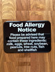 FOOD ALLERGY Restaurant Safety Sign
