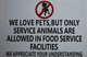 SIGN No Pets Allowed in Food Service Facilities