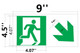 FIRE DEPT SIGNAGE RUNNING MAN DOWN RIGHT ARROW EXIT  -Glow-In-The-Dark High Intensity-Adhesive  (Photoluminescent ,High Intensity