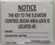 KEY TO THE ELEVATOR CONTROL ROOM SIGNAGE