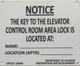 KEY TO THE ELEVATOR CONTROL ROOM SIGN