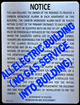 ALL ELECTRIC BUILDING: Carbon monoxide detector notice NO GAS SERVICE TO BUILDING(8.5X11, SILVER ,27-2046.1)
