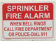 The "Sprinkler Fire Alarm When Bell Rings Call Fire Dept" sign is an important safety feature in any building with a fire sprinkler system. It is a sign that is typically placed outside near the fire belland indicates that the fire department should be called in the event of a sprinkler system activation.

The sign typically features clear and recognizable text indicating that the fire department should be called when the sprinkler system is activated, as well as any other important instructions or contact information for building management or emergency responders. The sign should be placed in a location that is easily visible and accessible to anyone who needs to activate the sprinkler system.

In the event of a sprinkler system activation, it is crucial to call the fire department as soon as possible to ensure a swift and effective response. The sprinkler system can help contain and extinguish the fire, but the fire department may need to provide additional support and assistance to fully extinguish the fire and ensure the safety of all occupants.

Overall, the "Sprinkler Fire Alarm When Bell Rings Call Fire Dept" sign is an important safety measure in any building with a fire sprinkler system. It can help prevent unnecessary damage and loss of life in the event of a fire or other emergency by enabling occupants and emergency responders to quickly and easily activate the sprinkler system and call the fire department. As such, building owners and managers should ensure that these signs are installed and maintained properly to ensure the safety of all occupants.

In addition, building owners and managers should ensure that their sprinkler systems and fire alarms are regularly inspected and maintained to ensure they are in proper working order in the event of an emergency. Regular inspections and maintenance can help prevent false alarms and ensure that the system will function correctly in the event of a fire or other emergency. Properly maintained sprinkler systems and fire alarms can help prevent unnecessary damage and loss of life, and are an important component of any building's overall fire safety plan.