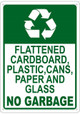 FLATTENED CARDBOARD AND PAPER NO GARBAGE Sign