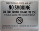 LOT OF 5 - NYC Smoke free Act Signage "No Smoking or Electric cigarette Use"-FOR ESTABLISHMENT