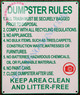 DUMPSTER RULES SIGN