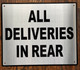 ALL DELIVERIES IN REAR SIGN