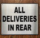 ALL DELIVERIES IN REAR SIGN