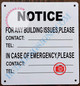 Building Contact Information Sign (White, Aluminium, 8.5X8 INCH)