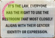 It's The Law Everyone has The Right to use The Restroom That Most Closely aligns with Their Gender Identity or Expression Signage