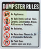 DUMPSTER RULES WITH SYMBOLS SIGNAGE