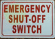 The "Emergency Shut-Off Switch" sign is a type of safety sign that is used to identify the location of an emergency shut-off switch in a building. The emergency shut-off switch is a critical component of a building's emergency response system and is used to quickly and safely turn off power or other systems in the event of an emergency.