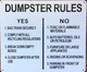 DUMPSTER RULES SIGNAGE