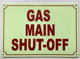 Photoluminescent GAS SHUT OFF VALVE Signage