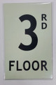 FLOOR NUMBER SIGN - 3RD FLOOR SIGN - PHOTOLUMINESCENT GLOW IN THE DARK SIGN