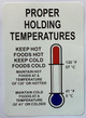 RESTURANT PROPER HOLDING TEMPERATURE DECAL/STICKER Signage